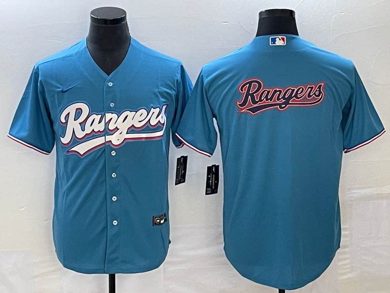 Men's Texas Rangers Blue Team Big Logo Cool Base Stitched Baseball Jersey